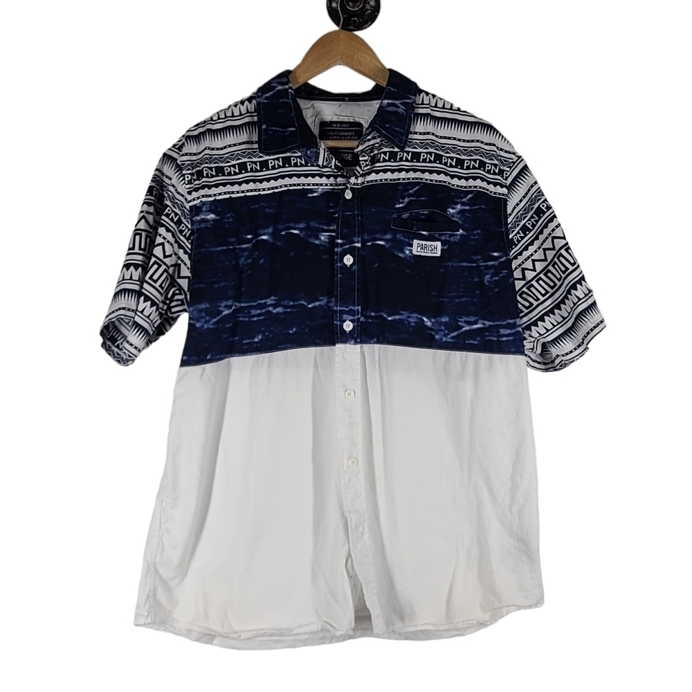 Parish Nation Signature Men's XL Button Down Short Sleeve Shirt Acid Wash‎